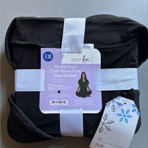 Just Be Plus Black Button-Front Sleep Set